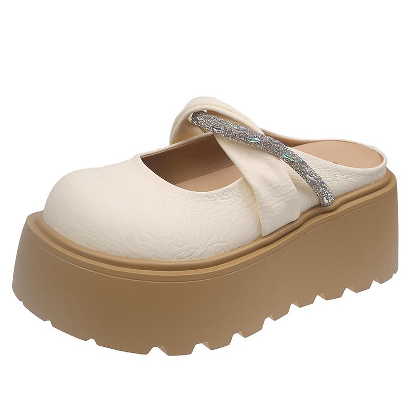 

Fashion Flats Platform Slippers Women Heeled Sandals Casual Mules Shoes 2025 Trend Comfort Marie Janes Shoes Flip Flops Zapatos Mujer 40 бежевый