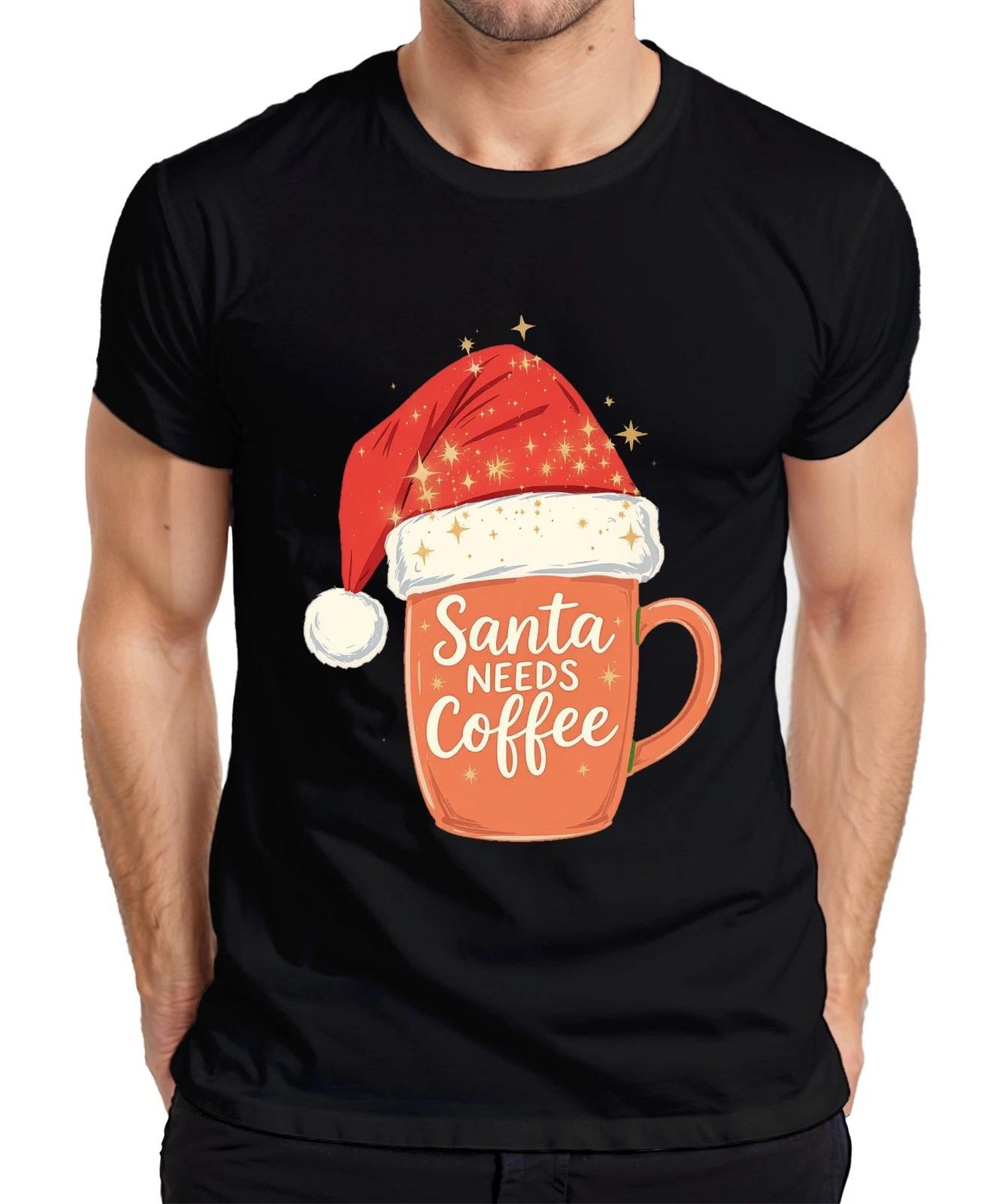 Santa Needs Coffee Santa Claus Coffee Christmas Gift Mens T-Shirt- XL