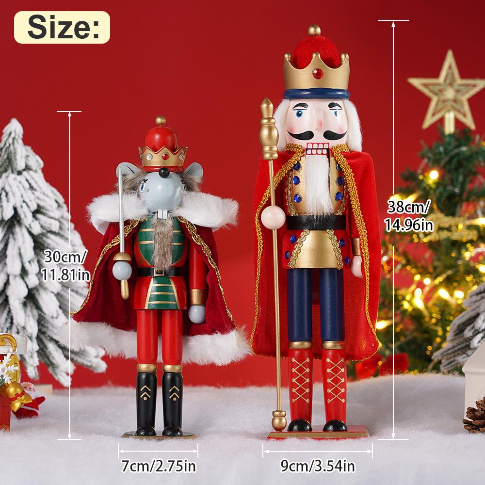 

2Pcs Wooden Nutcracker Ornament Red Cloak Soldier Figure Handcraft Doll Home Office Xmas Decoration Childrens Christmas Gift