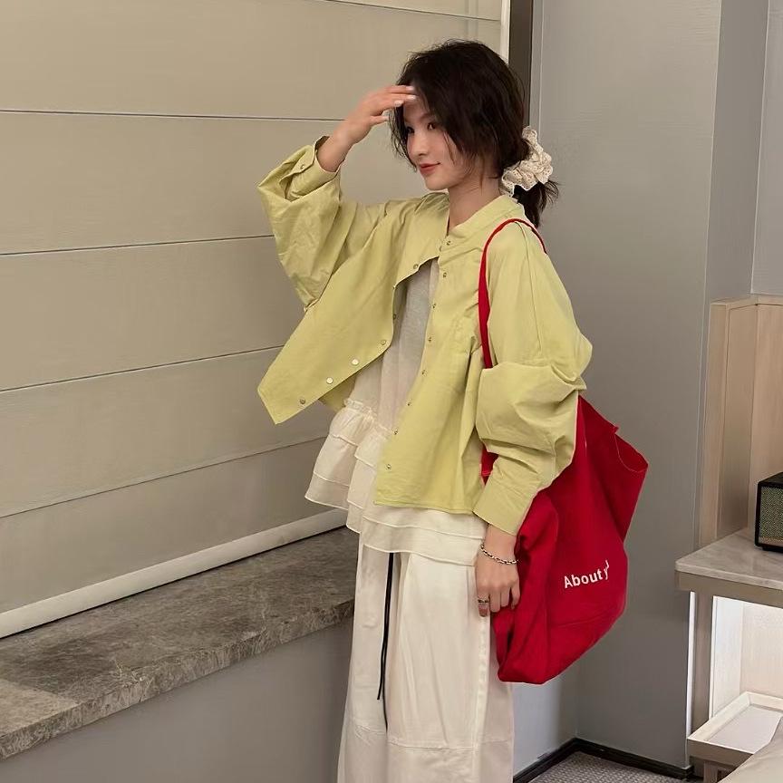 

Весна 2025 Блузка женская в корейском стиле, свободного кроя, с длинным рукавом - Повседневная верхняя одежда с круглым вырезом Large