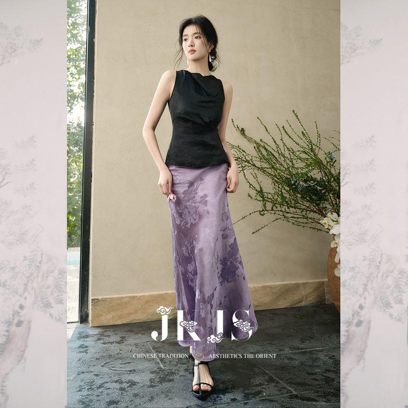 

Jkjs [Drunk] New Chinese Acetate Camisole Women s Inner Wear 2025 New Arrival Sleeveless Base Top Black S