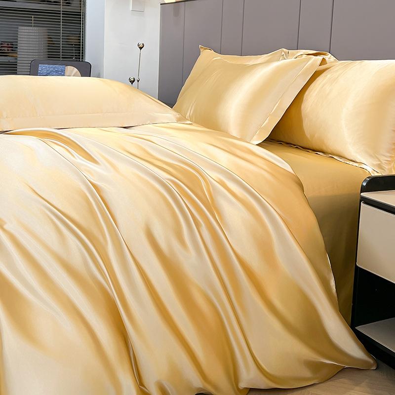 Summer Ice Silk Four-Piece Bed Hat Imitation Tencel Quilt Cover Cool Silk Bed Sheet Washed Silk Quilt Cover
