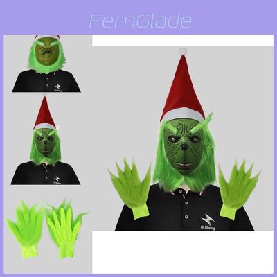 Hilarious Grinch Mask And Green Furry Gloves Set Ideal For Christmas Parties And Halloween Celebrations