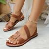 Women's Plus Size Flat Sandals Summer New Round Toe Solid One-Strap Buckle Shoes