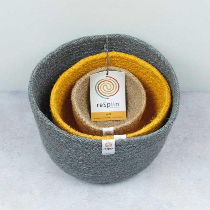 Tall Jute Mini Bowls Set Of Three - Beach