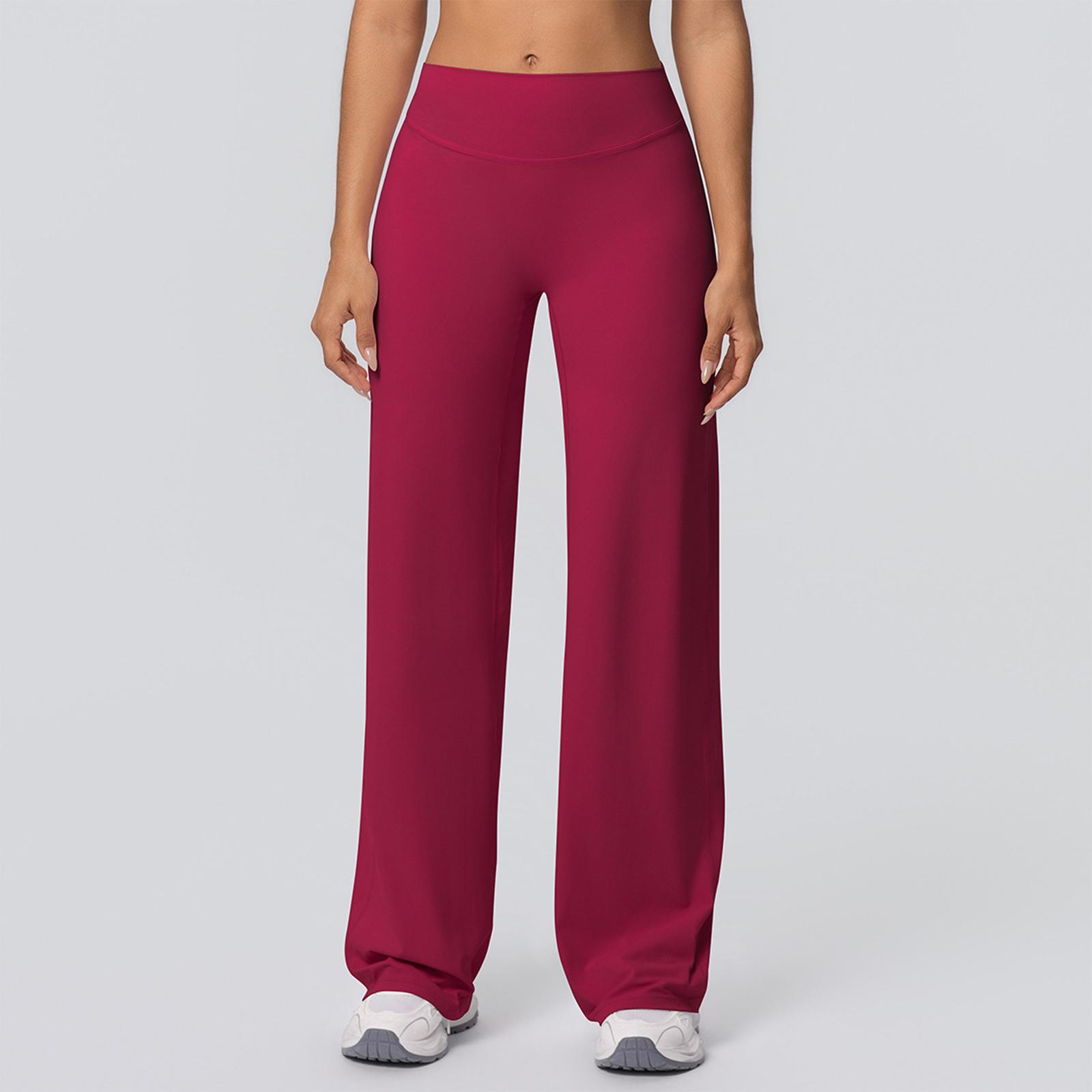 

Women s Fashion Color High Waist Loose Breathable Yoga Wide Leg Pants Running Fitness Casual Pants S красный