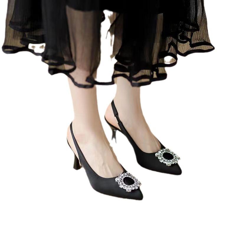 

Черные туфли-лодочки на высоком каблуке, женские туфли с квадратной пряжкой и стразами, новинка к новому году, с открытой боковиной, на тонком каблуке, с мягкой подошвой, универсальные туфли на высоком каблуке 41 чёрный