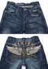 Vanson Jeans Emblem Flügel Bestickte Distressed Denim Hose SP-B-10 (Größe 38, Indigo)
