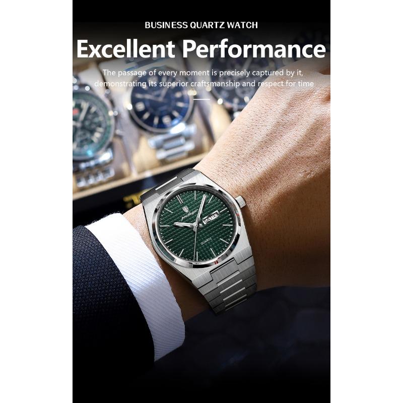 POEDAGAR Luxury Business Men's Quartz Watches Date Week Man Stainless Steel Watch Waterproof Luminous Fashion Wristwatch+Box