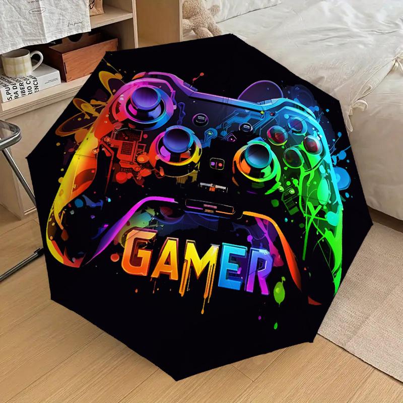 1PC Gamer Controller Automatic Open/Close Umbrella with Windproof, 8-Rib Sturdy Canopy, Durable Ribs, Fashionable Design, Outdoor Accessory, Fun Prin,