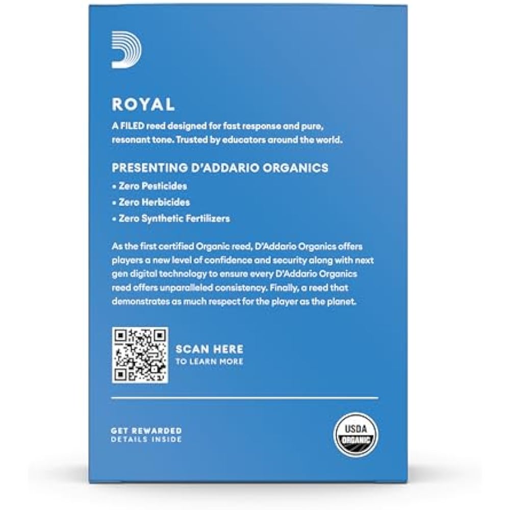 D'Addario WoodWinds Daddario Reed for Bb Clarinet ROYAL RCB1025 [Hardness: 2.5] Pack of 10 [Domes...
