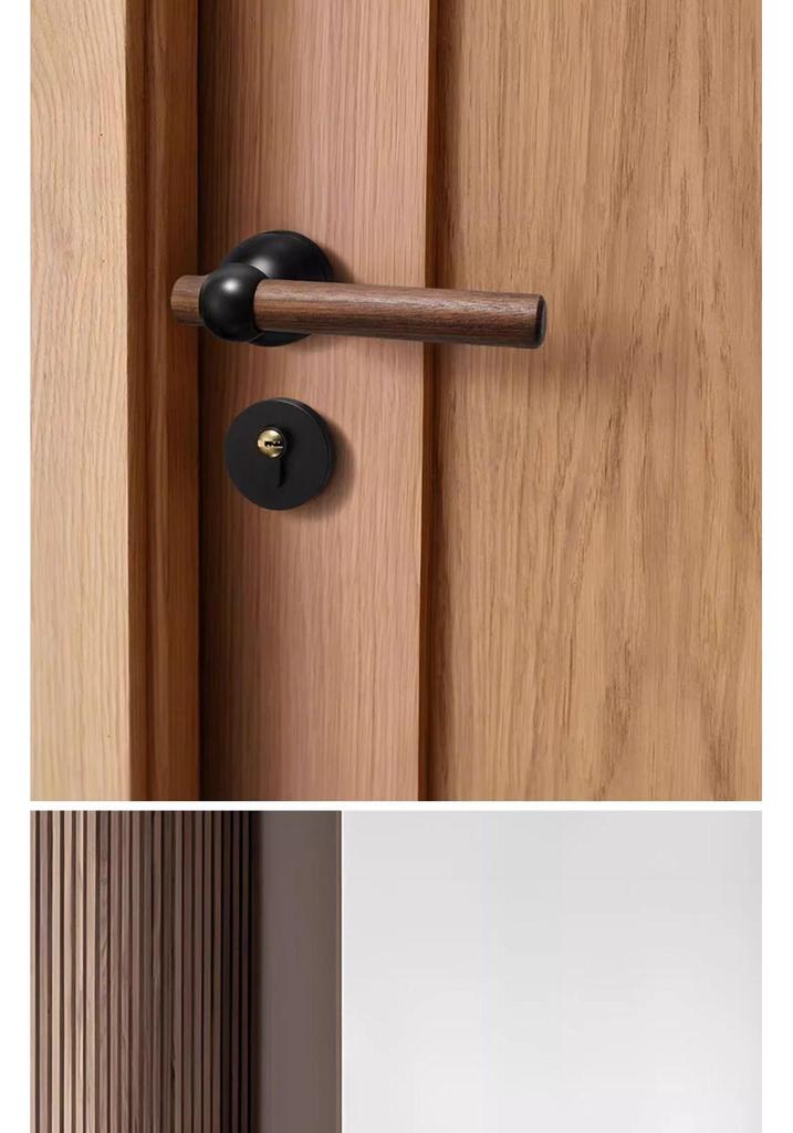 Chinese Style Minimalist Magnetic Walnut Wood Silent Bedroom Door Handle