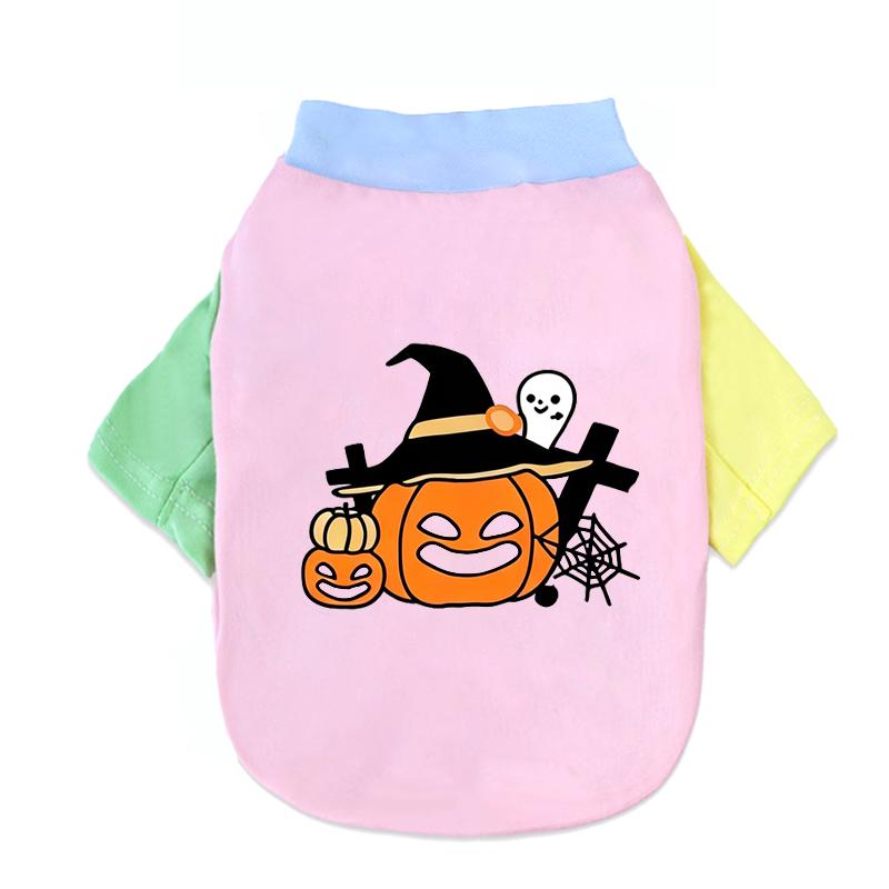 Halloween Cute Ghost Print Pet T‑Shirt Cats & Dogs Soft Cotton Clothes Outfit For Bichon French Bulldog Holiday Party Costume