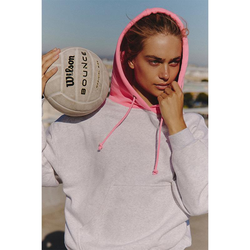 Women Hoodies Sweatshirt 2025 Autumn New Contrasting Color Embroidery Splicing Hooded Pullover Tops