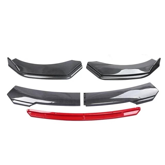 Car Sharp Gloss Black Red Tongue Front Bumper Lip Chin Spoiler Splitter Diffuser Body Kit Trim Air Dam Protector Universal Most
