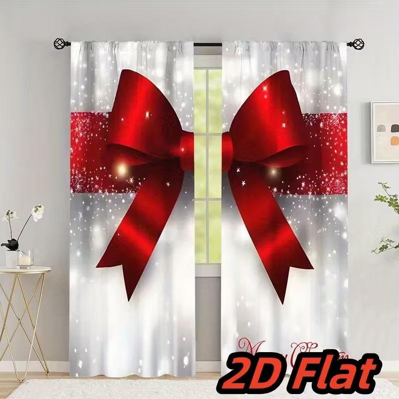 

Set Of 2 Glamorous Pink Ornament Pattern Curtains Chic Design Polyester Christmas Home Windows Curtain Sheer W100*H70(CM)-Hooks&1PCS