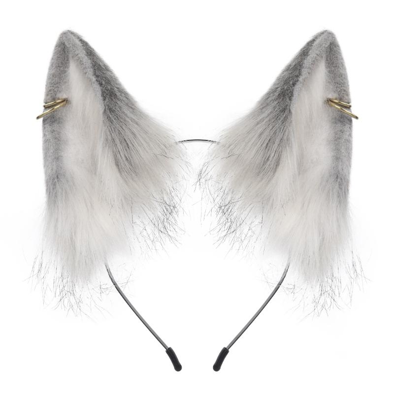 Cats Foxes Wolf Ears Headband Cosplay Hair Accessories Animal Ears Hair Hoop for Christmas Halloween Party Costume темно-серого