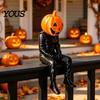 Unieke Halloween Feestdecoratie Pompoenhoofd Man Beeldje, 3D Geprint Mysterieus Zittend Figuur, Gotische Stijl Festival Cadeau Spookachtig Tafelblad Ornament,