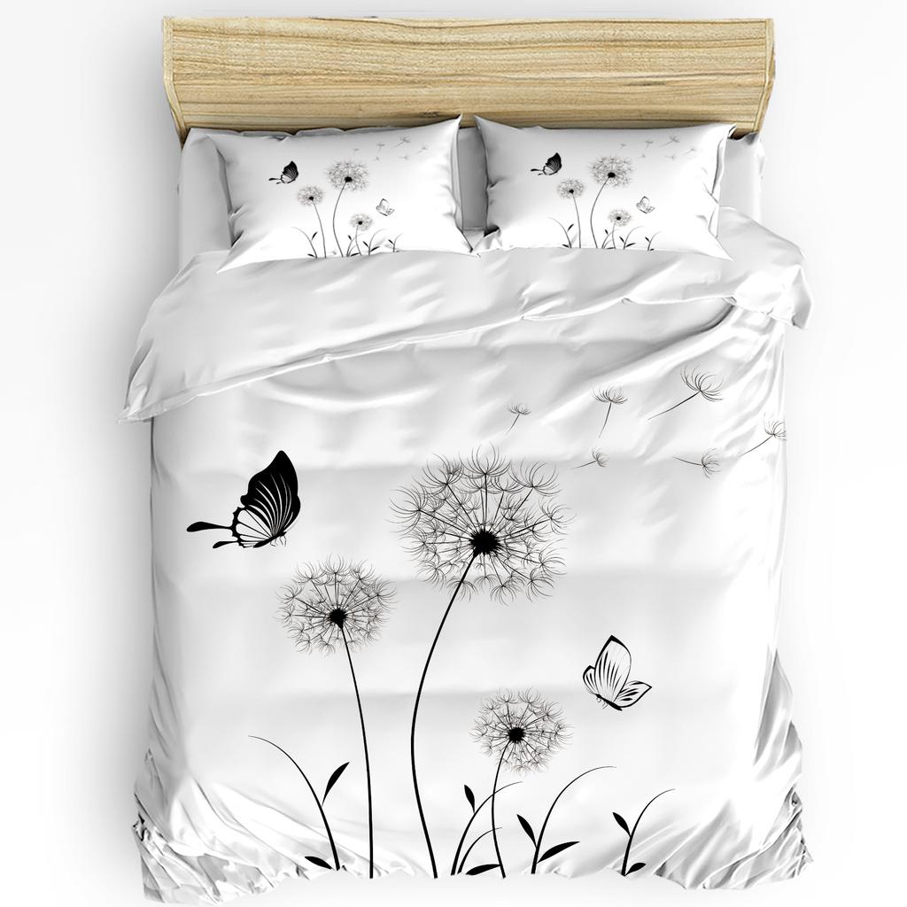 Black And White Dandelion Plant Duvet Cover With Pillow Case Custom 3pcs Bedding Set Quilt Cover Double Bed Home Textile