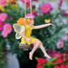 Fairy on a Swing Hanging Statue, Resin Flower Pendant Outdoor Decor Statue, Swing Fairy Ornaments for Yard Lawn Patio Balcony