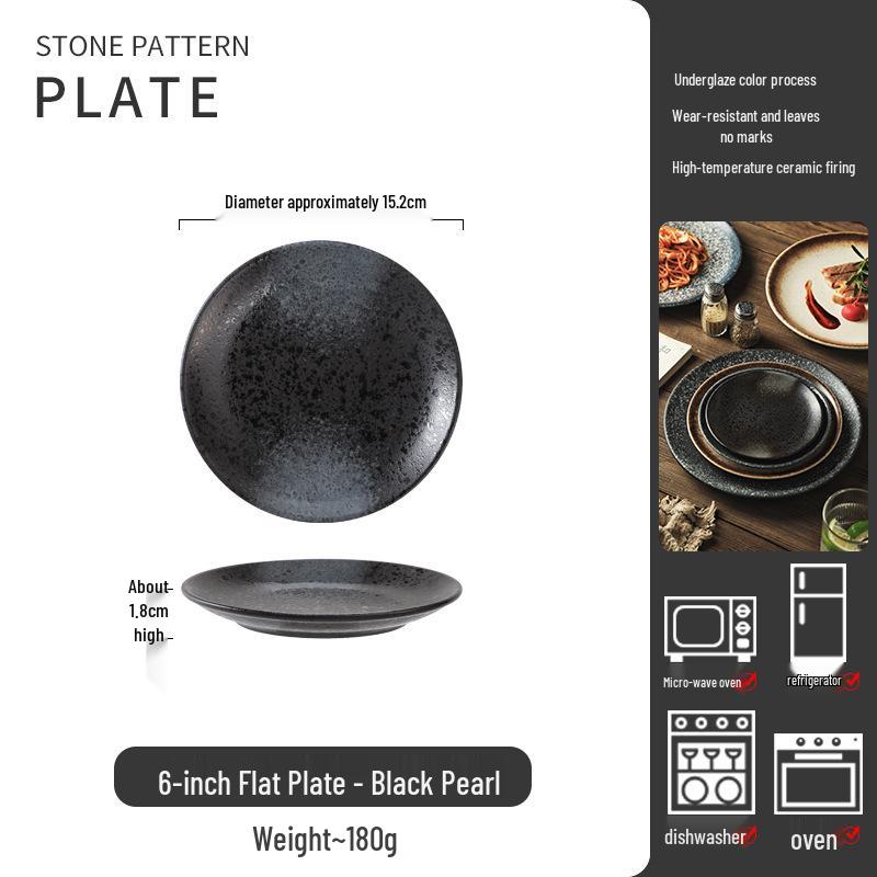 Retro Japanese Ceramic Plate: Creative Black Glaze Dish for Home and Restaurant