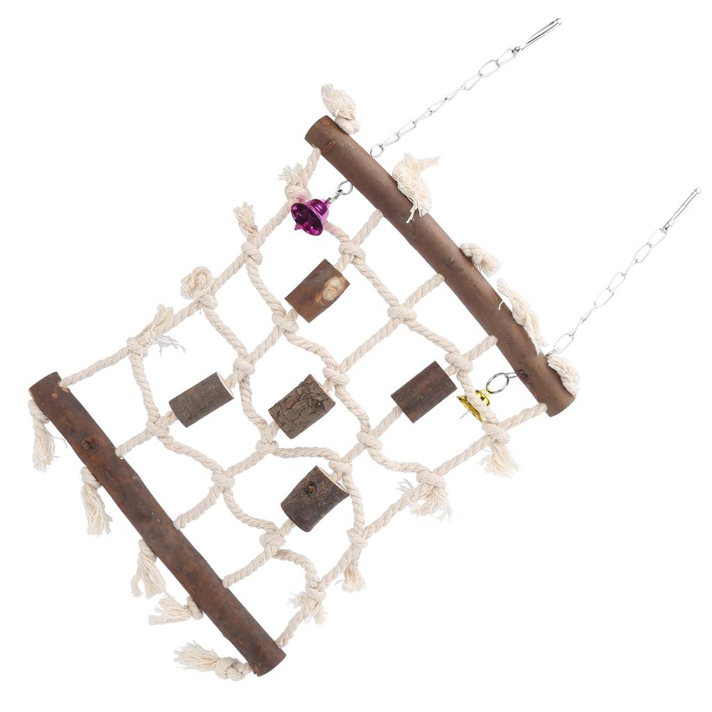 3 Pcs Parakeet Toy Wooden Block Cotton Rope Climbing Net with Molar Stone Strings Swing Toy for