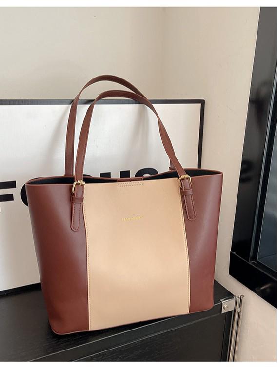 Korean Style Color Block Large Capacity Tote Bag - Women's Fashionable High-End Versatile Shoulder Bag