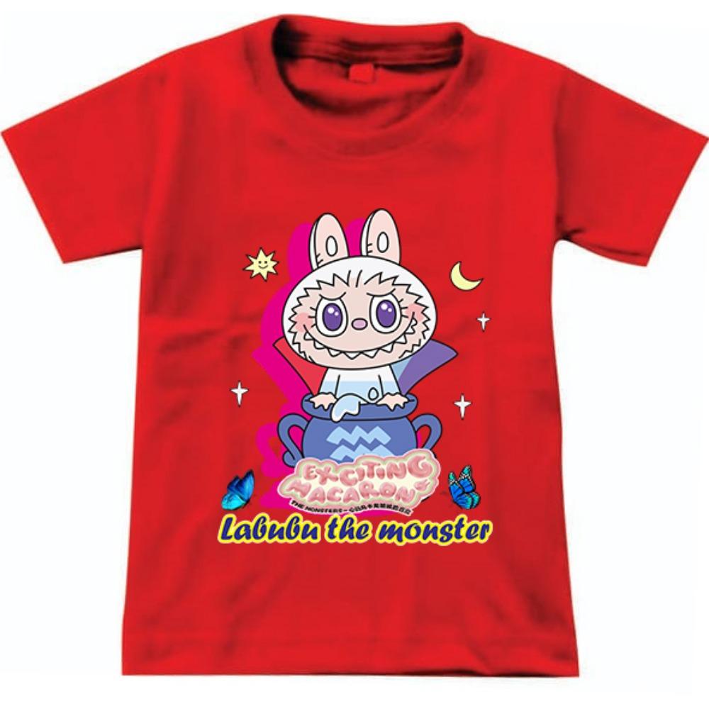 

2025 Новая детская футболка с принтом Лабубу Блестящая Лабубу для девочек Круглый вырез Короткий рукав Модная Универсальная одежда 100