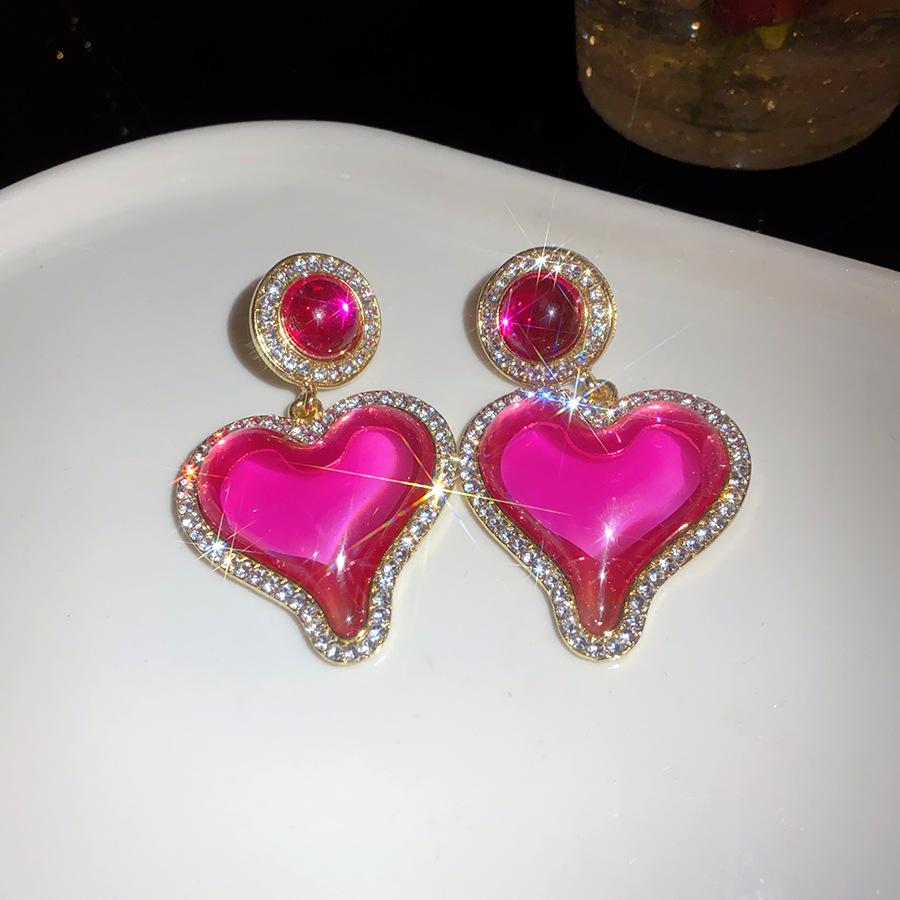 

Silver needle diamond resin love stud earrings light luxury high sense earrings vintage sweet temperament earrings women