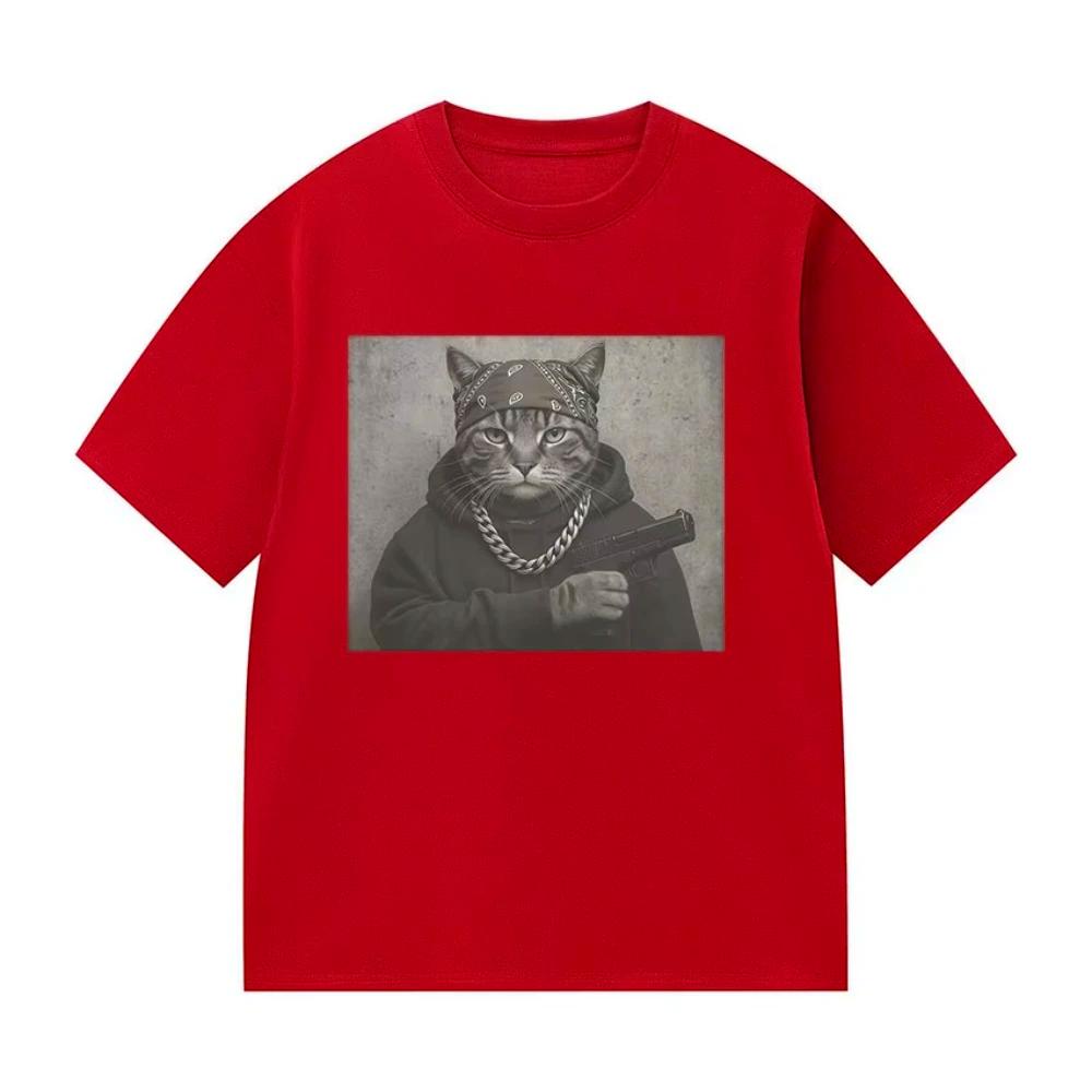 Camisetas Con Estampado Gráfico De Gato Divertido Camisetas De Manga Corta De Hip Hop Para Hombre Camiseta De Algodón De