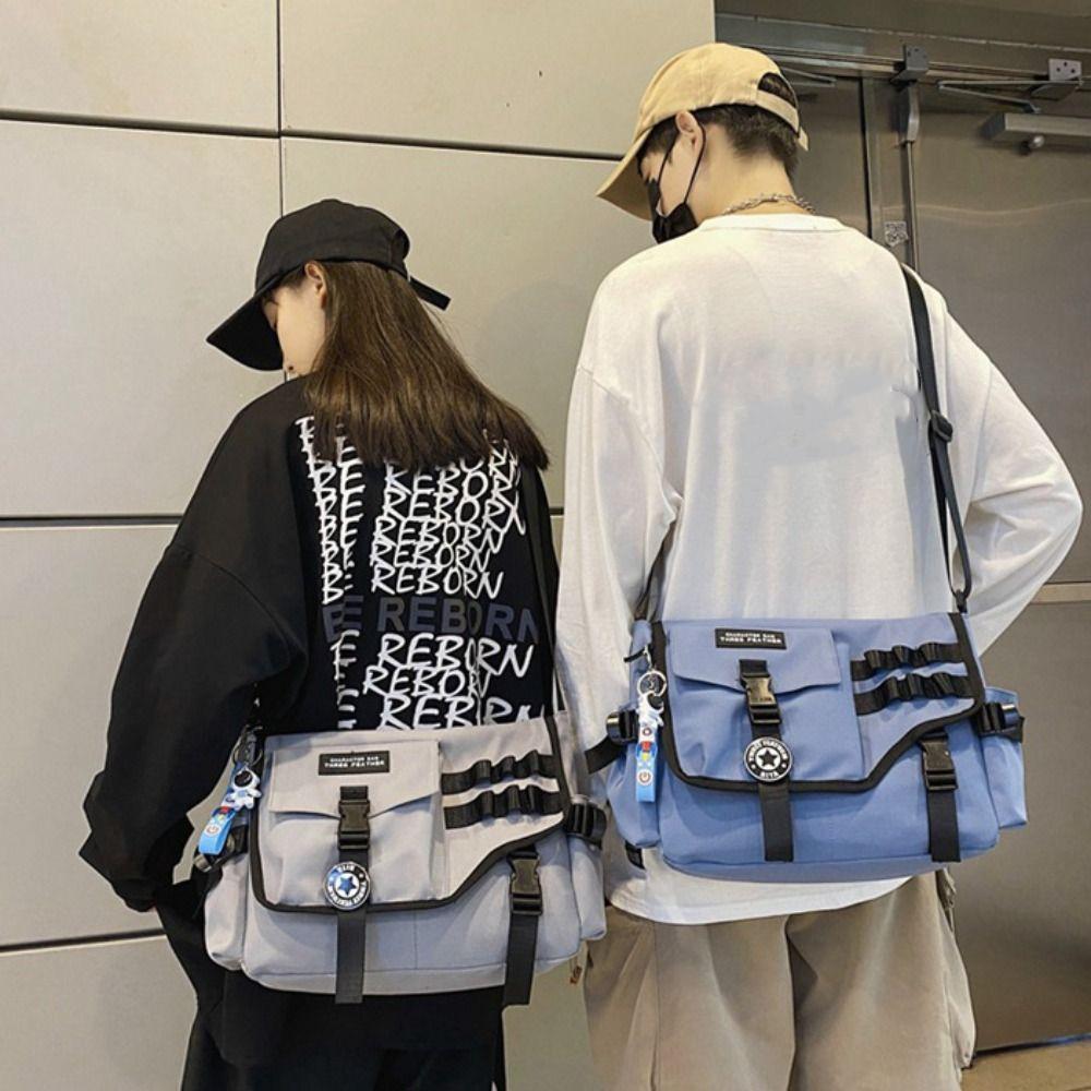 Harajuku Men Crossbody Bag Square Casual Messenger Bag Fashion Nylon Postman Bag  Unisex