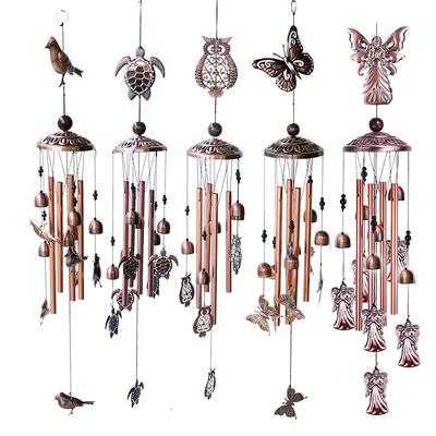 Windspiel aus Metall, Schmetterling, Schildkröte, Schmiedeeisen, 4 Röhren, hängende Verzierung, Garten, Zuhause, Windspiele und Hängedekorationen