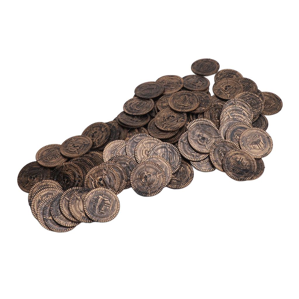 100PCS Treasure Coins Set High Simulation Detailed Pretend Plastic Toy Prop Coins for Board Games Party Decorations
