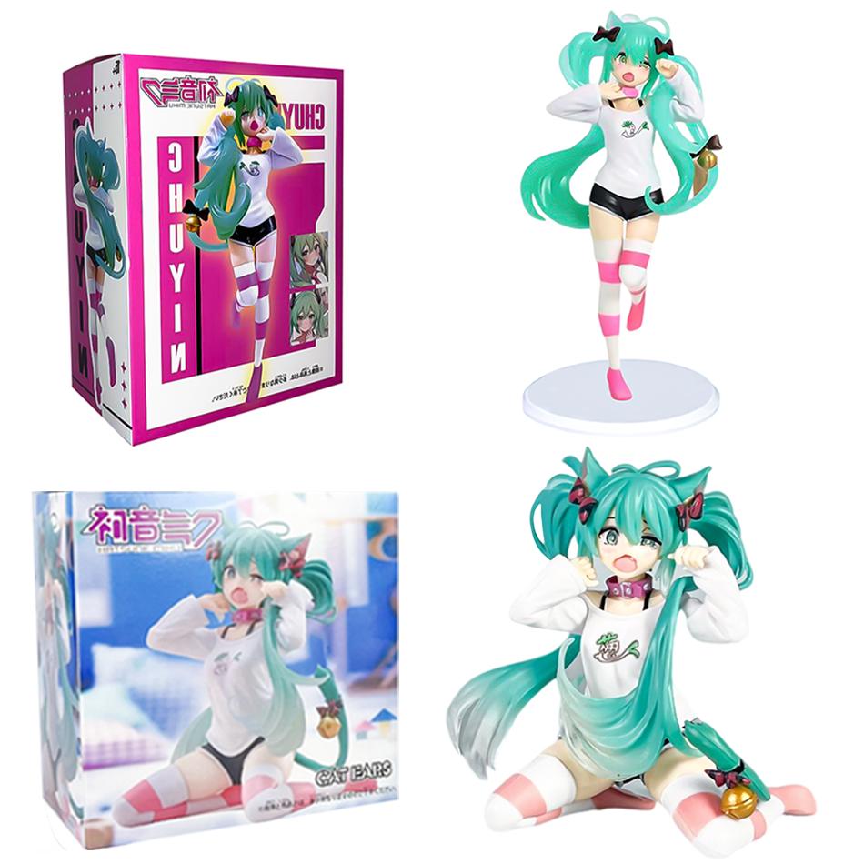12cm desktop cute cat ear Hatsune Miku cute style anime doll toy PVC model collectible doll children's birthday gift