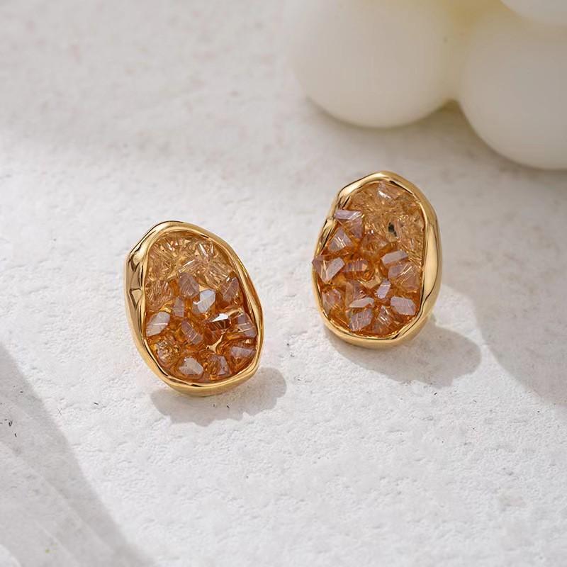 Gradient Crystal Geometric Stud Earrings Women Men Minimalist Elegant Fashion Jewelry Gradient Pink