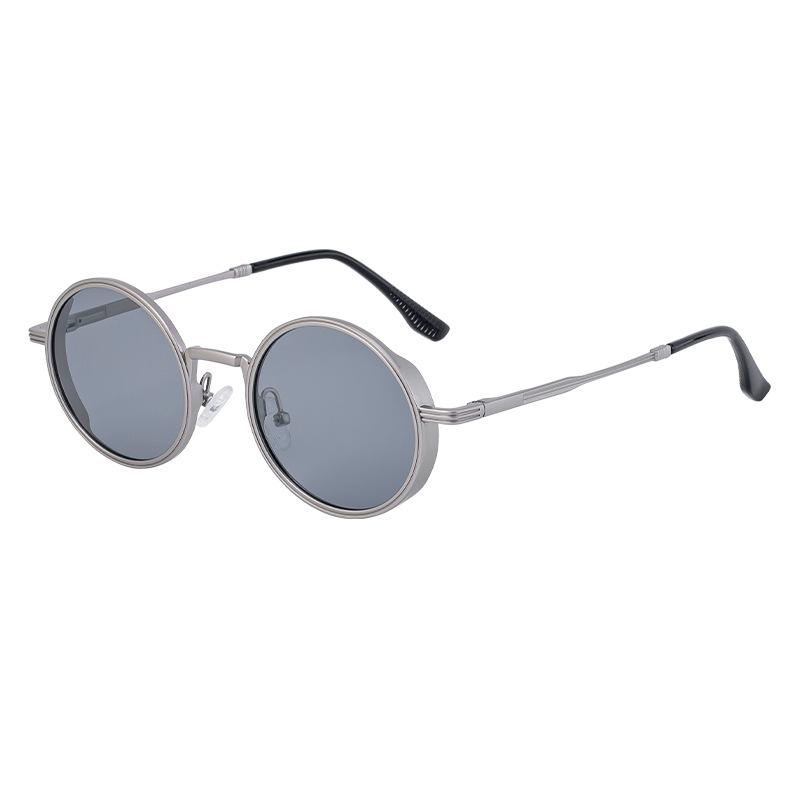 Non-polarized Round Frame Sunglasses for Men with Spring Legs, Retro and High-end Sunglasses, Metal Oval Frame Glasses