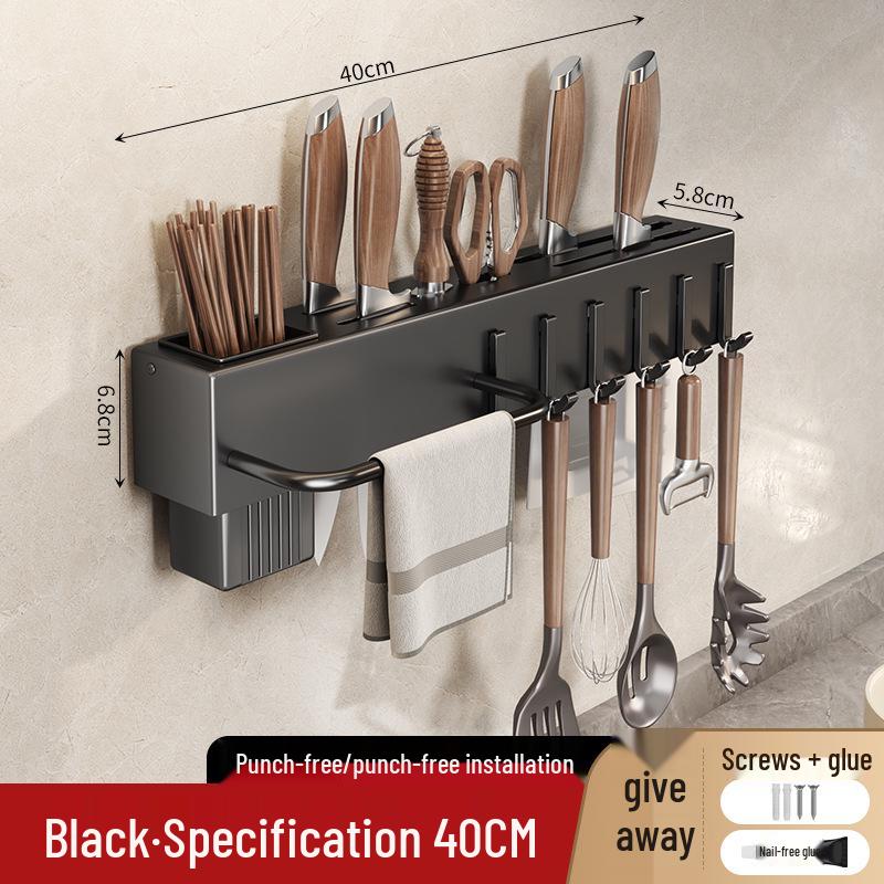 Wall-Mounted Knife & Utensil Holder with Punch-Free Multi-Functional Storage Rack