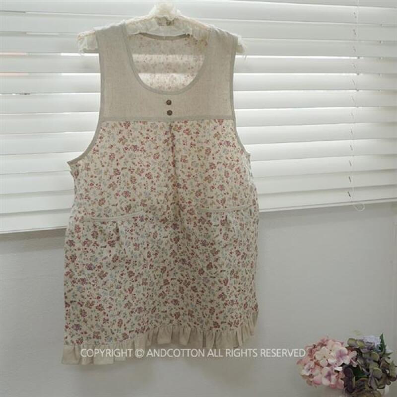 Linen wildflower one-piece apron (2 colors) Blue