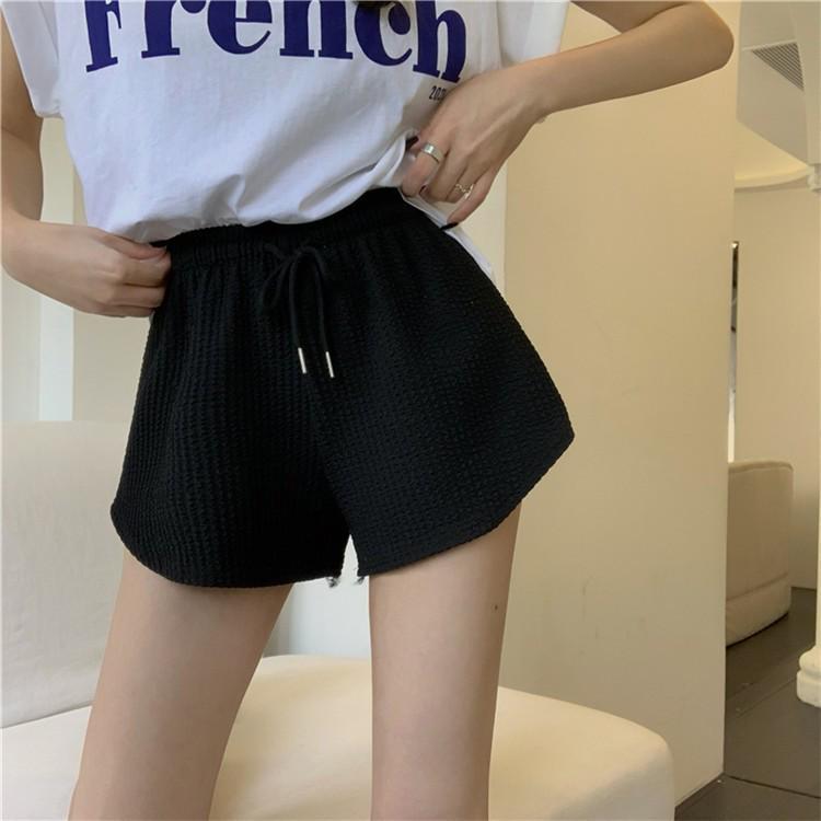 Women's High Waist Waffle Shorts - Summer Casual and Loose Fit Fitness Pants