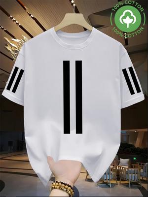 2026 Summer Bestselling Unisexs Pure Cotton Tshirt Casual Fashion Soft and Comfortable Breathable Simple Stripes Pattern Print