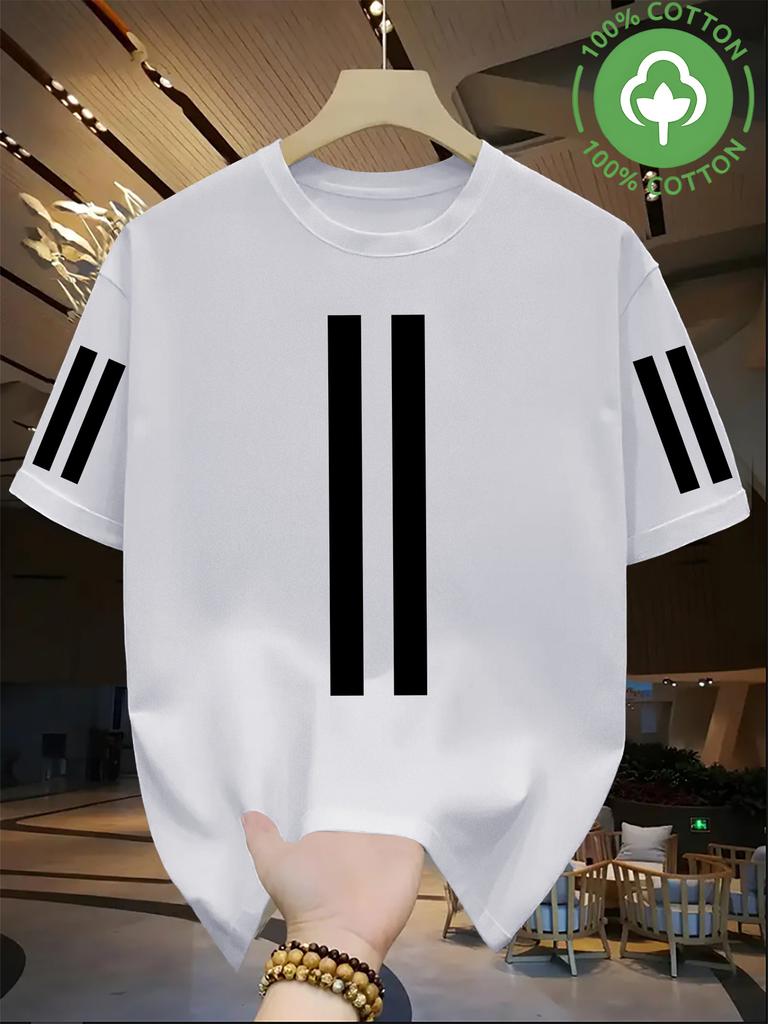 2026 Summer Bestselling Unisexs Pure Cotton Tshirt Casual Fashion Soft and Comfortable Breathable Simple Stripes Pattern Print