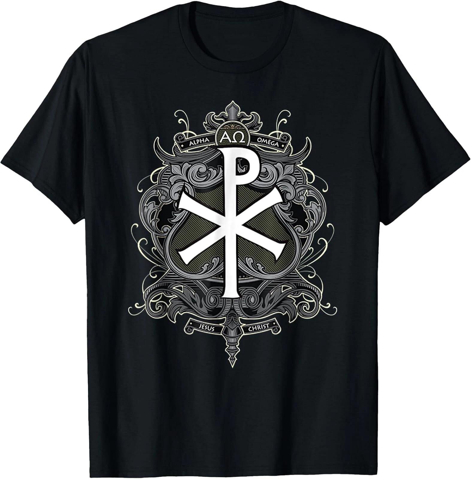 Christogram Jesus Christ Symbol Chi Ro Alpha Omega Catholic T-Shirt XL