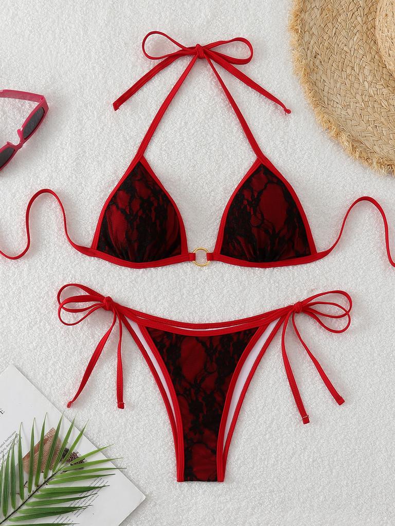 1011 new European and American swimsuit female sexy slim backless strap lace triangle bag bikini bikini