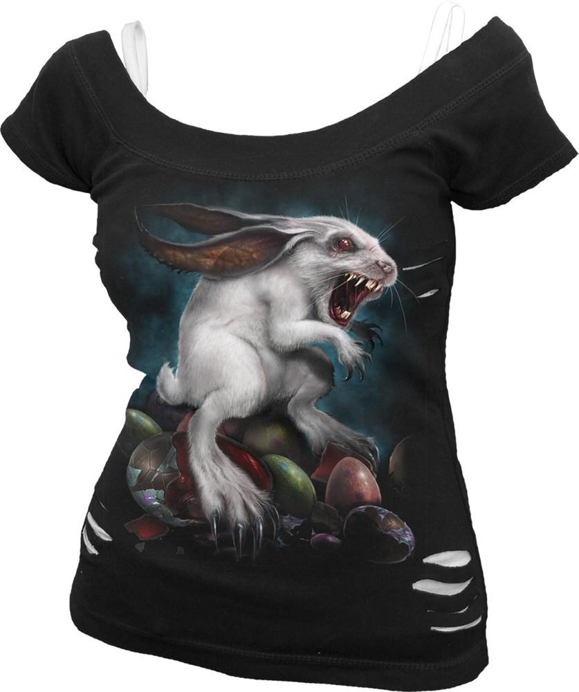 Spiral Direct #039;Bunny Hole#039; 2in1 Torn Top Ladies Girls Bunny Easter Egg Unisex T-Shirt L