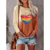 T-shirt da donna con stampa a cuore color arcobaleno, grafiche, camicette a maniche lunghe, top corto, taglie forti, abbigliamento da donna