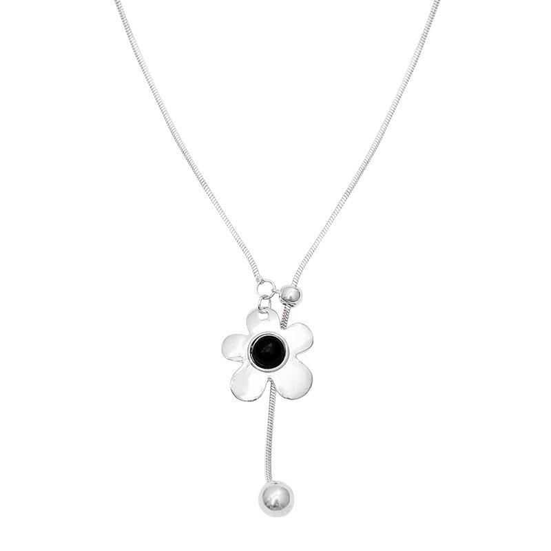 Tiger's eye stone flower love pull necklace women's long sweater chain simple daily retro match