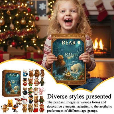 Bear Advent Calendar, 2D Acrylic Christmas Tree Ornaments & Bag Charm for Kids Family, Holiday Decor for Home, Office, Window