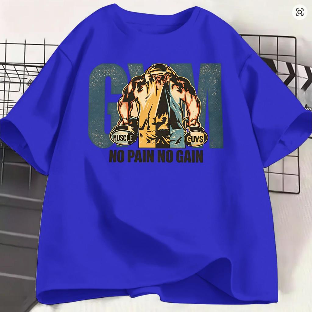 Unisexs TShirts Gym Bodybuilding Fitness Funny Pure Cotton Short Sleeve NO PAIN NO GAIN T Shirts O Neck Clothing 4XL 5XL 6XL