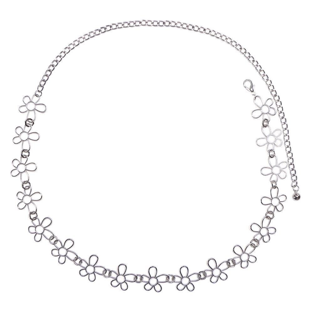 Silver Floral Waist Chain for Women: Ethnic Style Retro Thin Accessory