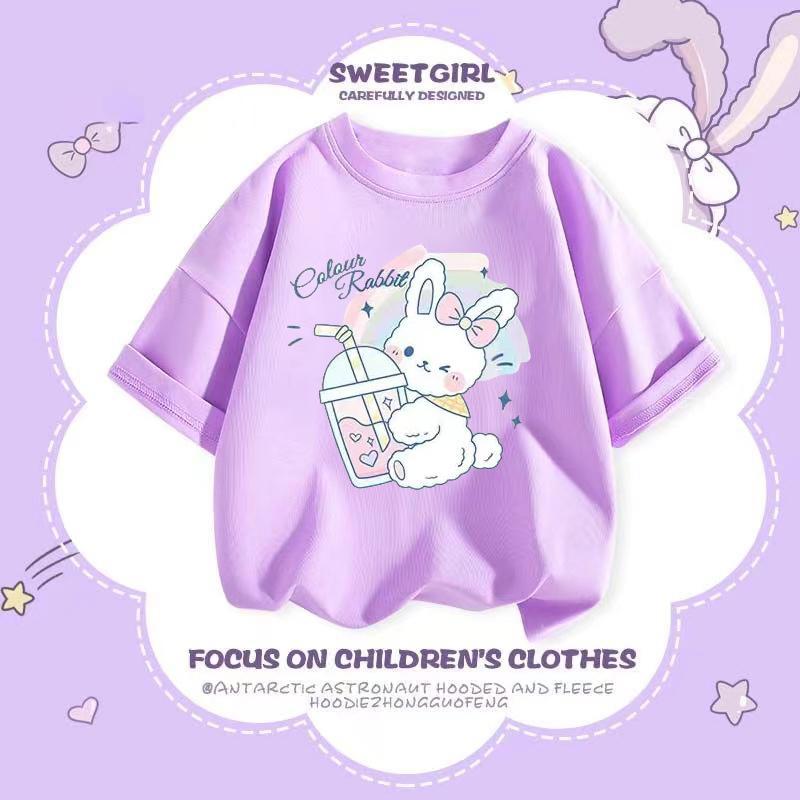 Girls Summer Cotton Short Sleeve T Shirt Cute Cartoon Print Top For Kids Baby Casual Tee